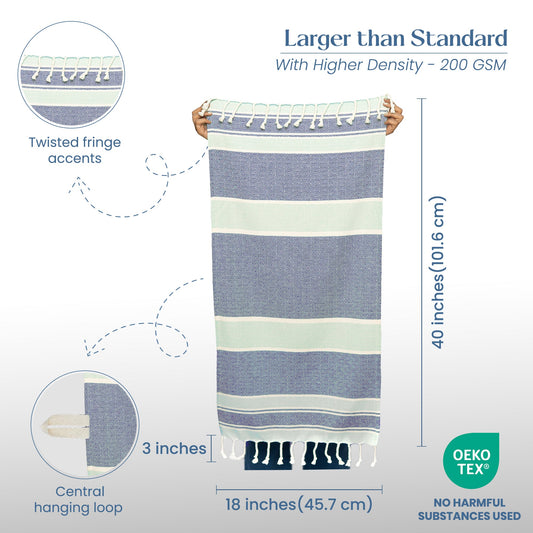 Blue & Gray Turkish Cotton Towels Set of 2, 18"x40"