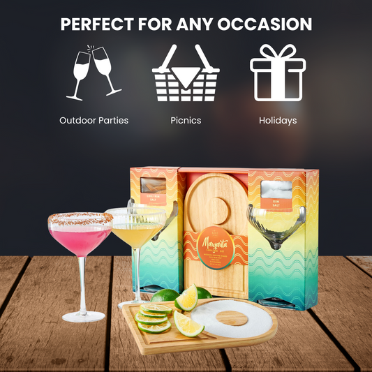 Margarita Glass, Salt & Board Gift Set - Includes 2 Ribbed 12oz