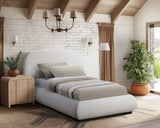 Vaughn Cream Bed - Cozy Linen Textured Fabric with Sturdy Black Wood Base for Ultimate Comfort