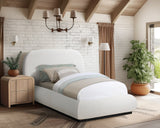 Vaughn Cream Boucle Bed - Cozy Contemporary Design with Sturdy Black Wood Base for Ultimate Comfort