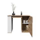Allen Kitchen Island, External Shelves, White - Natural Oak