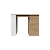 Allen Kitchen Island, External Shelves, White - Natural Oak