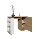 Allen Kitchen Island, External Shelves, White - Natural Oak
