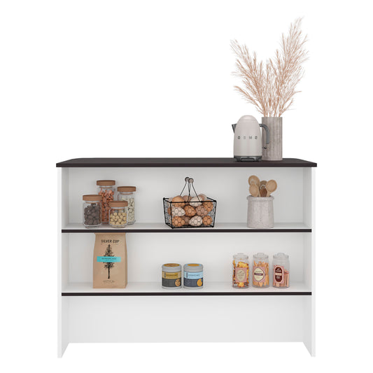 TUHOME Fendi Kitchen Island with Spacious Countertop, Open Lower Shelves and Enclosed Storage Cabinets, Modern Multi-Use Prep Station for Kitchens, Coffee Stations or Dining Areas, Functional Organization for Everyday Cooking