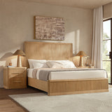 Modern Fluted Solid Wood Bedroom Set with Oak Texture-3-Piece Set