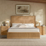 Modern Fluted Solid Wood Bedroom Set with Oak Texture-3-Piece Set