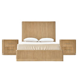 Modern Fluted Solid Wood Bedroom Set with Oak Texture-3-Piece Set