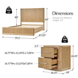 Modern Fluted Solid Wood Bedroom Set with Oak Texture-3-Piece Set