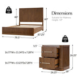 Modern Fluted Solid Wood Bedroom Set with Oak Texture-3-Piece Set