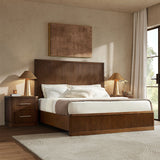 Modern Fluted Solid Wood Bedroom Set with Oak Texture-3-Piece Set