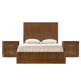 Modern Fluted Solid Wood Bedroom Set with Oak Texture-3-Piece Set