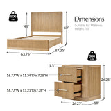 Modern Fluted Solid Wood Bedroom Set with Oak Texture-3-Piece Set