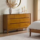 4-Piece Mid-Century Modern Solid Wood Bedroom Set with USB Nightstands & Dresser