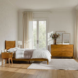 4-Piece Mid-Century Modern Solid Wood Bedroom Set with USB Nightstands & Dresser