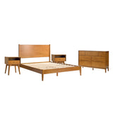 4-Piece Mid-Century Modern Solid Wood Bedroom Set with USB Nightstands & Dresser