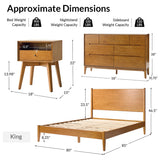 4-Piece Mid-Century Modern Solid Wood Bedroom Set with USB Nightstands & Dresser