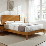4-Piece Mid-Century Modern Solid Wood Bedroom Set with USB Nightstands & Dresser