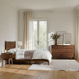 4-Piece Mid-Century Modern Solid Wood Bedroom Set with USB Nightstands & Dresser