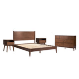 4-Piece Mid-Century Modern Solid Wood Bedroom Set with USB Nightstands & Dresser