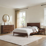 4-Piece Mid-Century Modern Solid Wood Bedroom Set with USB Nightstands & Dresser