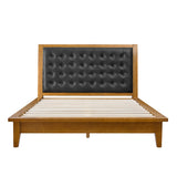 Herme Genuine Leather Solid Wood Platform Bed with Charging Ports