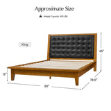 Herme Genuine Leather Solid Wood Platform Bed with Charging Ports