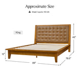 Herme Genuine Leather Solid Wood Platform Bed with Charging Ports