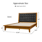 Herme Genuine Leather Solid Wood Platform Bed with Charging Ports