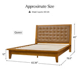 Herme Genuine Leather Solid Wood Platform Bed with Charging Ports