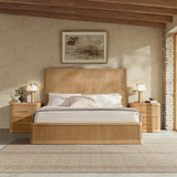 Modern Fluted Solid Wood Bed with Oak Texture