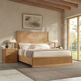 Modern Fluted Solid Wood Bed with Oak Texture