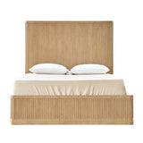 Modern Fluted Solid Wood Bed with Oak Texture