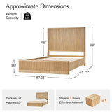 Modern Fluted Solid Wood Bed with Oak Texture