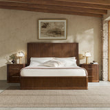 Modern Fluted Solid Wood Bed with Oak Texture