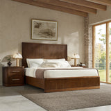 Modern Fluted Solid Wood Bed with Oak Texture