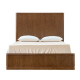 Modern Fluted Solid Wood Bed with Oak Texture