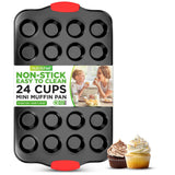 24 Cup Muffin Pan - Deluxe Nonstick Gray Coating Inside & Outside With Red Silicone Handles, Compatible With Model: Ncsbs10S (Black)