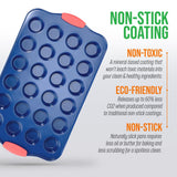 24 Cup Muffin Pan - Deluxe Nonstick Blue Coating Inside & Outside With Red Silicone Handles,  Compatible With Model: Ncsbsbl10 (Blue)