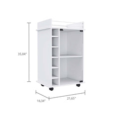 Huali Bar Cart, Six Wine Cubbies, Glass Door, Four Caster, Two Shelves