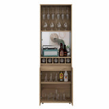 Tuhome Prana Bar Cabinet with Two Shelves, Five Built-In Wine Rack, Double Door Cabinet, Light Oak Finish for Living Room or Home Bar