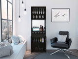 Tuhome Prana Bar Cabinet with Two Shelves, Five Built-In Wine Rack, Double Door Cabinet, Light Oak Finish for Living Room or Home Bar