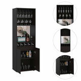 Tuhome Prana Bar Cabinet with Two Shelves, Five Built-In Wine Rack, Double Door Cabinet, Light Oak Finish for Living Room or Home Bar