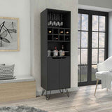 Tuhome Manhattan L Bar Cabinet with Eight Built-In Wine Cubbies, Dual Single-Door Storage Cabinets, Integrated Stemware Rack, Modern Entertaining Bar Unit for Liquor Display, Glassware Organization, and Home Gatherings