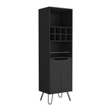 Tuhome Manhattan L Bar Cabinet with Eight Built-In Wine Cubbies, Dual Single-Door Storage Cabinets, Integrated Stemware Rack, Modern Entertaining Bar Unit for Liquor Display, Glassware Organization, and Home Gatherings