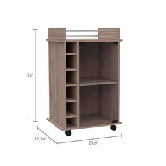 Huali Bar Cart, Six Wine Cubbies, Glass Door, Four Caster, Two Shelves