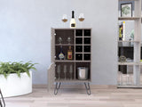 Tuhome Manhattan L Bar Cabinet with Eight Built-In Wine Cubbies, Dual Single-Door Storage Cabinets, Integrated Stemware Rack, Modern Entertaining Bar Unit for Liquor Display, Glassware Organization, and Home Gatherings