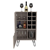 Tuhome Manhattan L Bar Cabinet with Eight Built-In Wine Cubbies, Dual Single-Door Storage Cabinets, Integrated Stemware Rack, Modern Entertaining Bar Unit for Liquor Display, Glassware Organization, and Home Gatherings