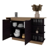 Lumina Modern Kitchen and Bar Counter Table, Freestanding Structure with Two Door Storage Cabinet, 3 Side Open Shelves and, Spacious Dining Countertop