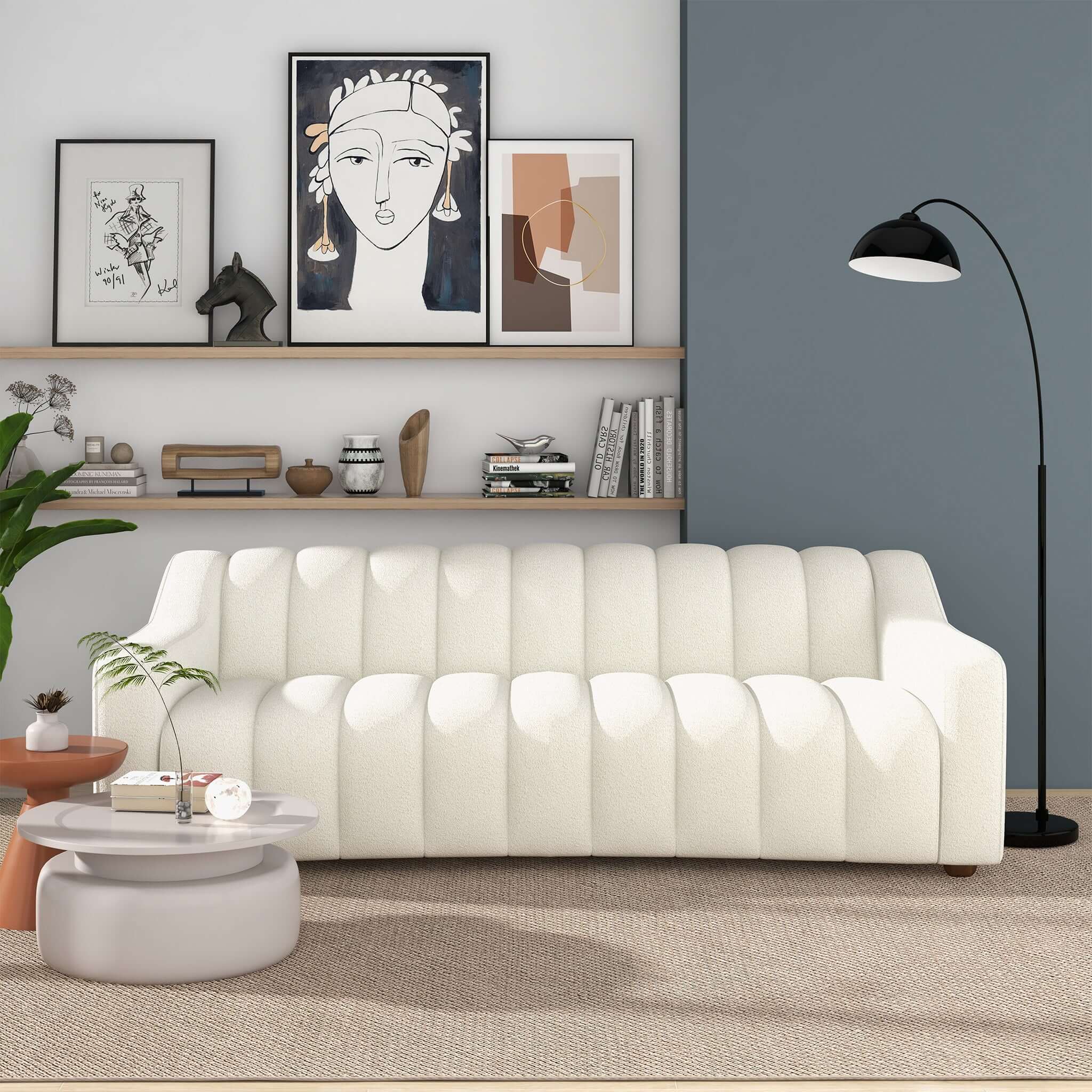 Marcus Mid-Century Modern Luxury Tight Back Cream Boucle Couch