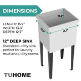 Bari Freestanding and Compact Plastic Laundry Utility Sink with Four Legs, Utility Tub for Laundry Room, Garage or Kitchen